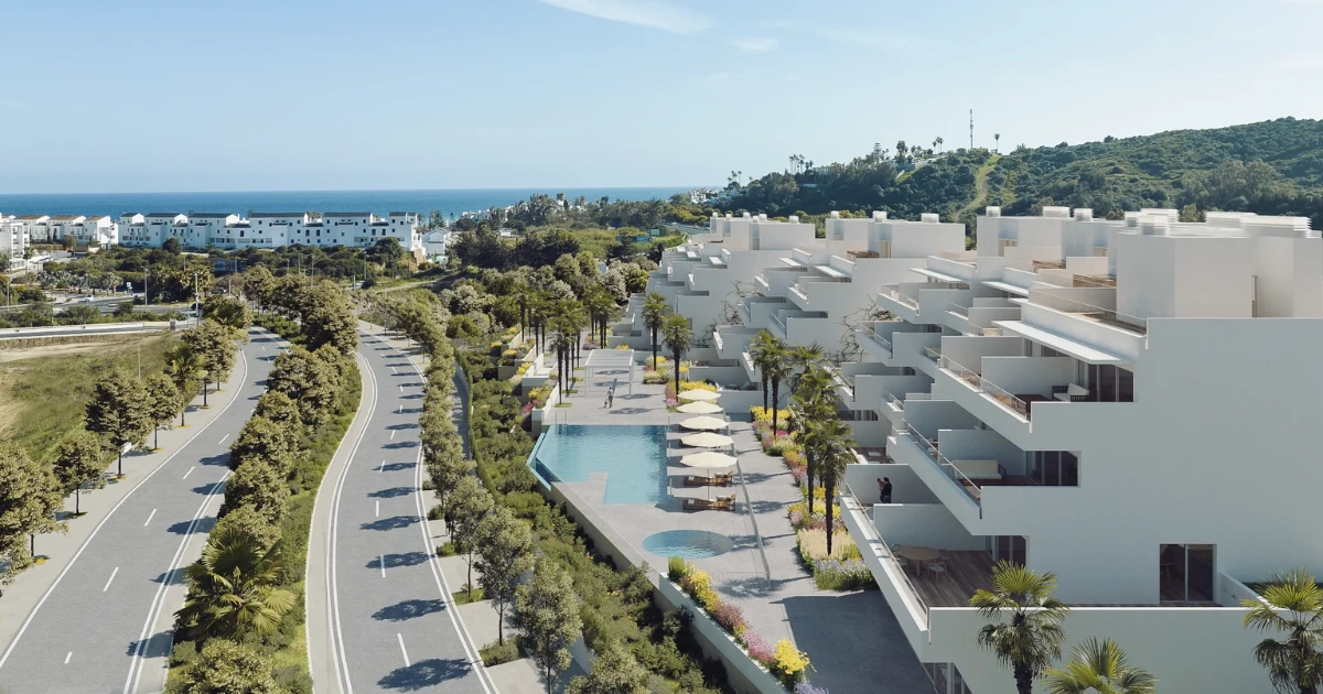 Imagen en la que se ve nuestro projecto Isea Estepona II en Costa del Sol que es buen lugar para un estilo de vida en Espa?a para extranjeros.