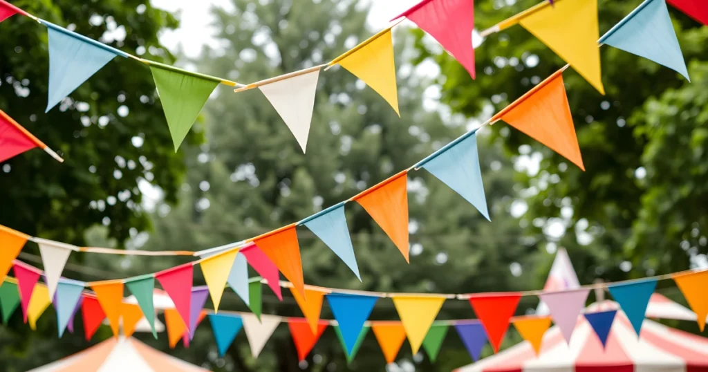 Guirnaldas de banderines de colores para decoraci?n de ferias y fiestas populares al aire libre