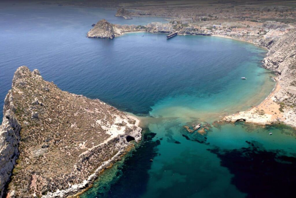 Isla del Fraile in Águilas (Murcia) in aerial view.