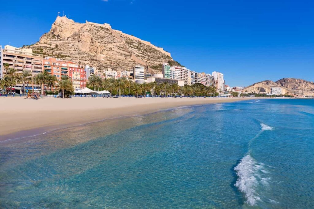 The famous Postiguet beach in Alicante, a place to see in Alicante.